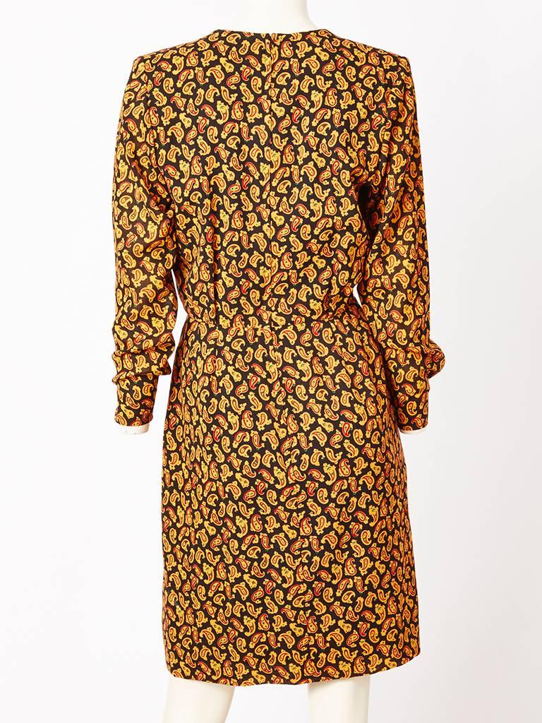 Brown Yves Saint Laurent Paisley Patterned Day Dress