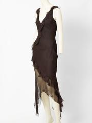 John Gallino Bias Cut Dress With an Asymmetric Sheer Hem