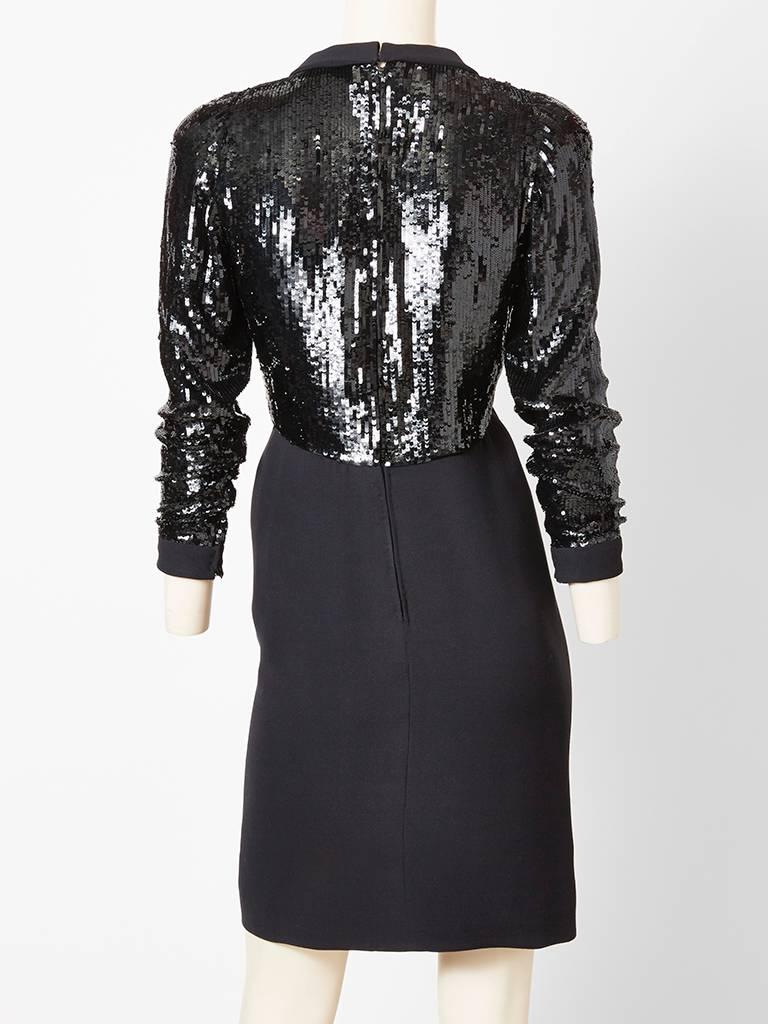 Geoffrey Beene Crepe And Sequined Cocktail Dress In Excellent Condition In New York, NY