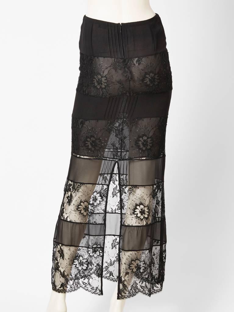 Black Chanel Lace and Georgette Evening Skirt