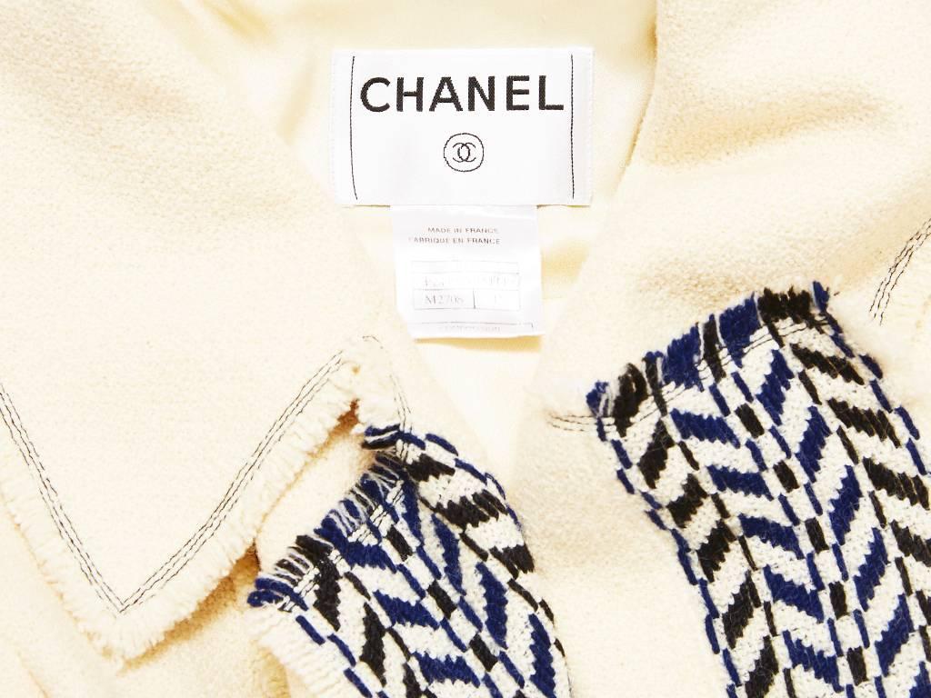 Women's or Men's Chanel Ivory Wool Boucle Coat with Navy Blue Detail 