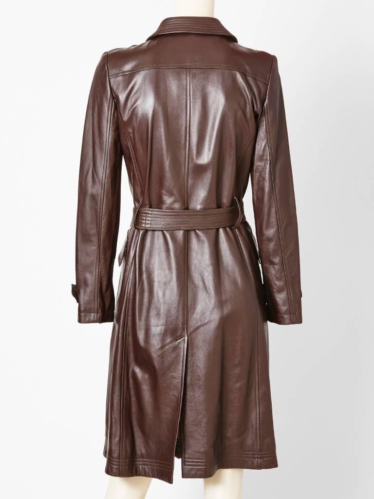 Brown Oscar de la Renta Leather Trench