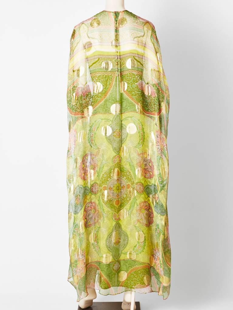 Adolfo Paisley Print Chiffon Caftan In Excellent Condition In New York, NY