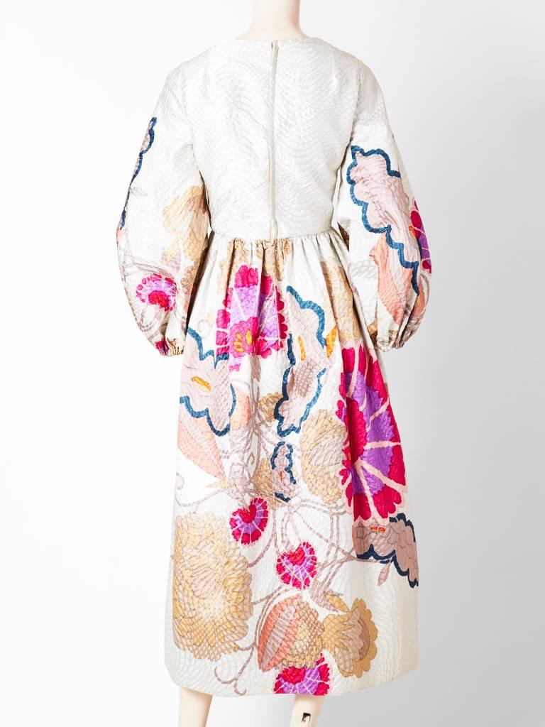 Beige Bill Blass Floral Brocade Maxi Dress Late 60's