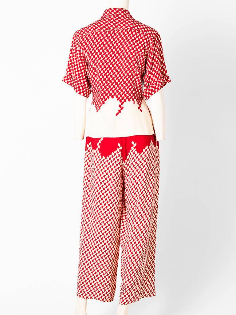 Gautier Red and Cream Crepe Pyjama In Good Condition In New York, NY