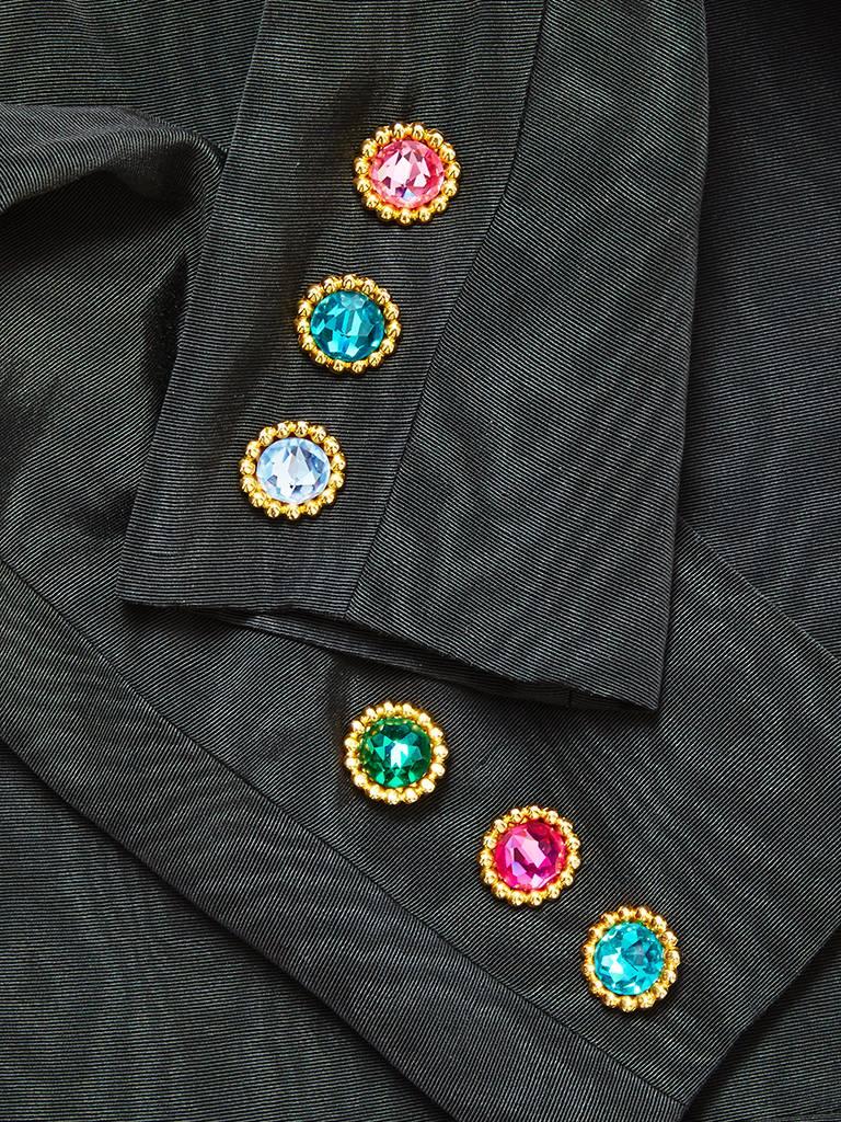 Yves Saint Laurent Moire´ Spencer with Jeweled Buttons In Excellent Condition In New York, NY