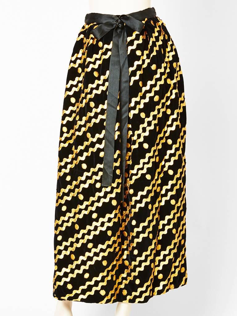 Black Adolfo Velvet Evening Skirt With Gold Ric Rac Detail