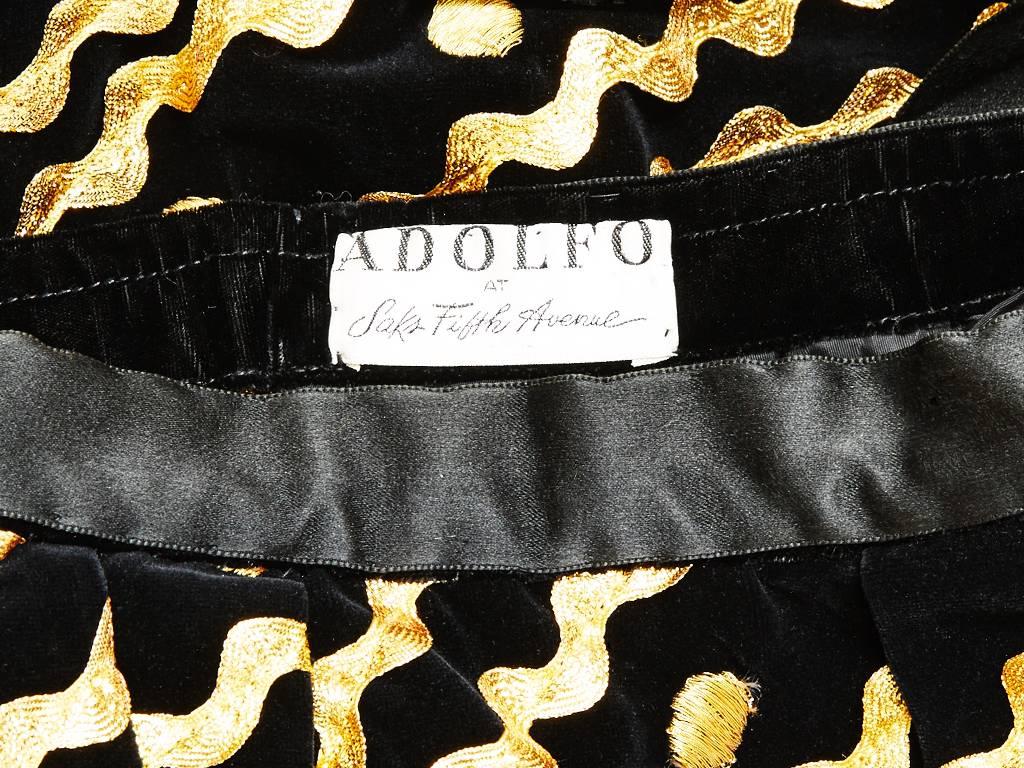 Adolfo Velvet Evening Skirt With Gold Ric Rac Detail In Excellent Condition In New York, NY