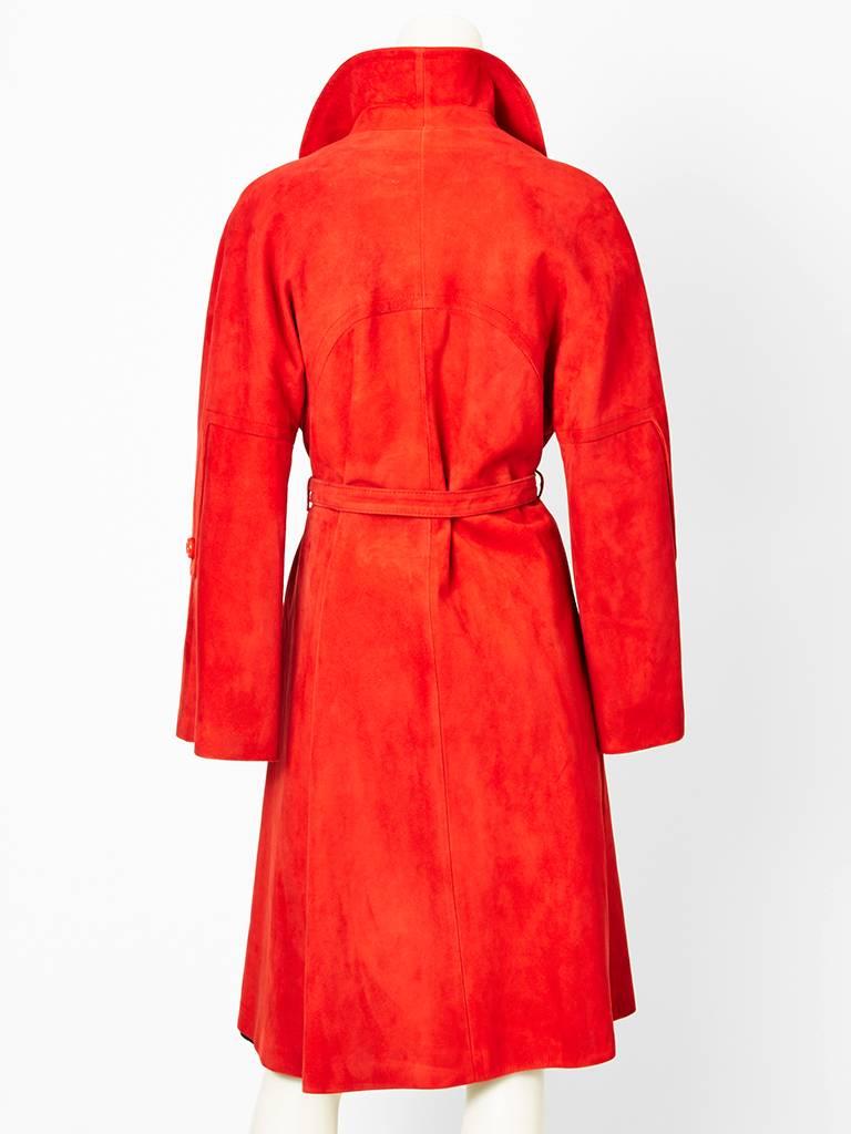 Red Loewe Belted Suede Coat