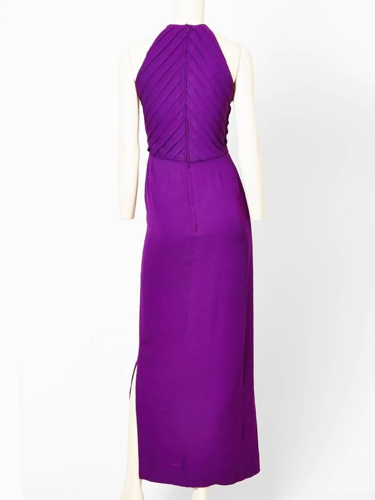 Purple Galanos Halter Neck Gown with Pleating Detail For Sale