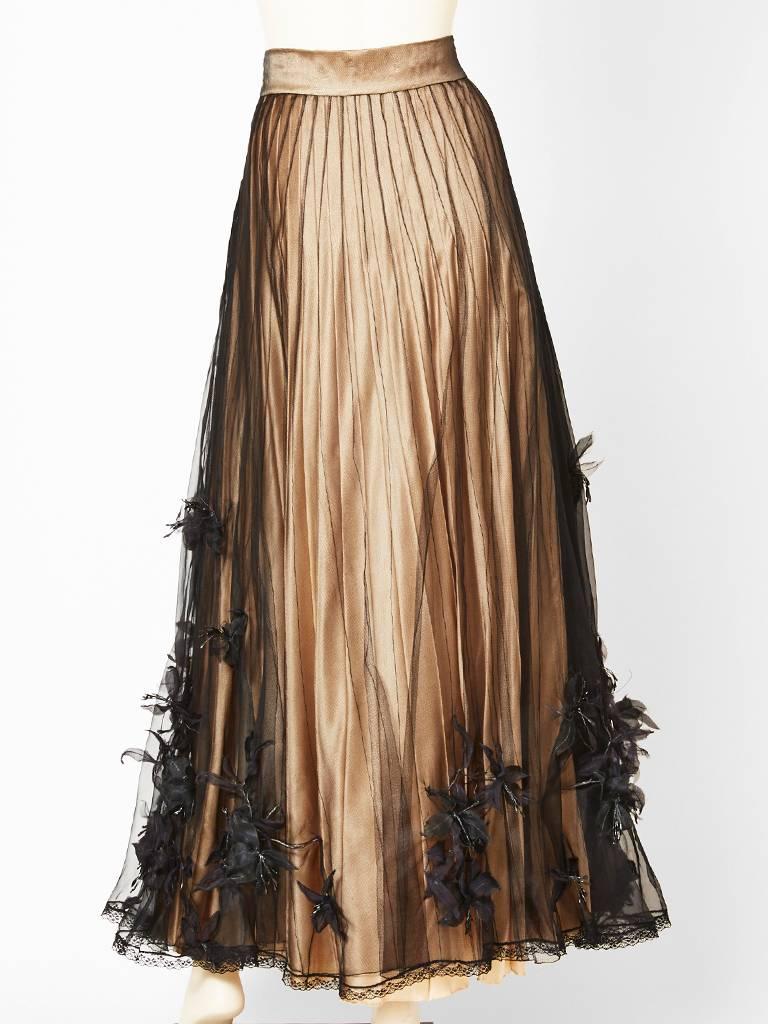 Brown Chanel Couture Layered Evening Skirt Embellished with Sculpted Flowers.