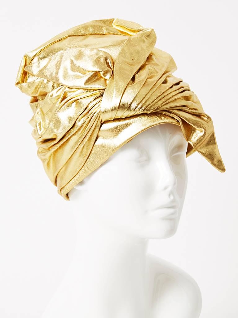 Christian Dior, draped and pleated, gold lame Turban. C. 1960's