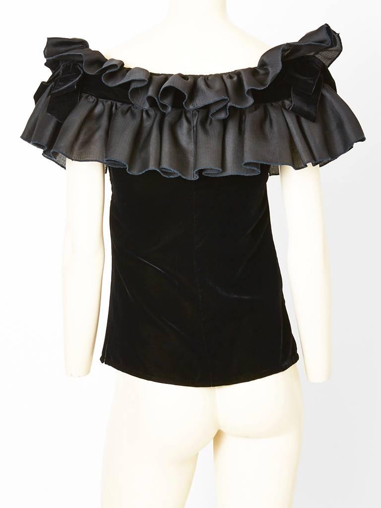 Yves Saint Laurent Velvet Top With Gazar Sleeve Detail In Excellent Condition In New York, NY