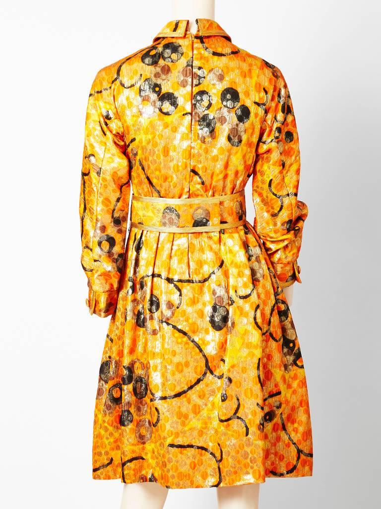 Yellow Geoffrey Beene Colorful Brocade Dress C. 1960's For Sale