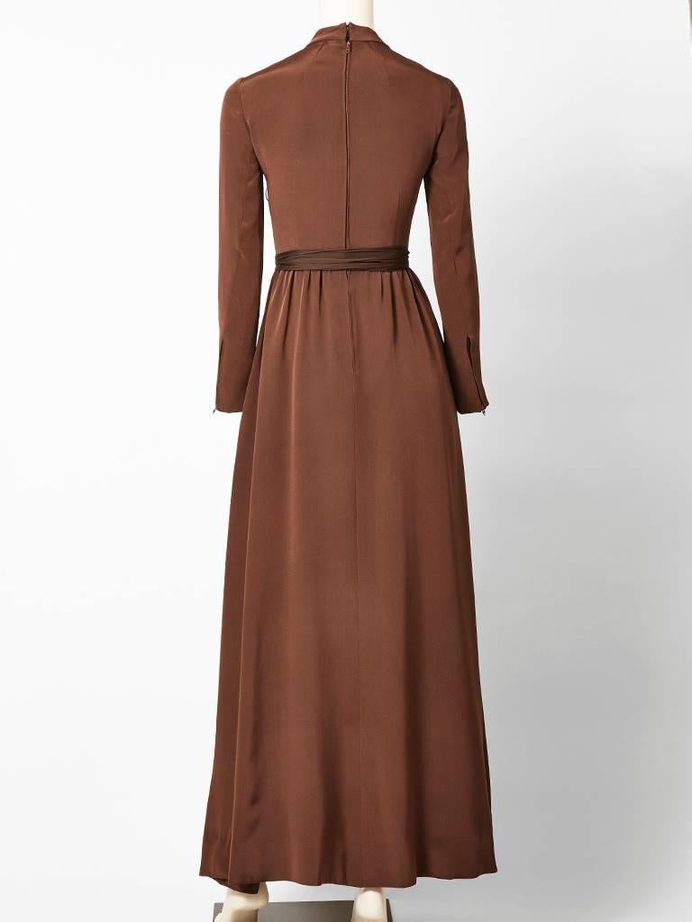 Brown Ronald Amey Chiffon Gown with Ruffle Detail