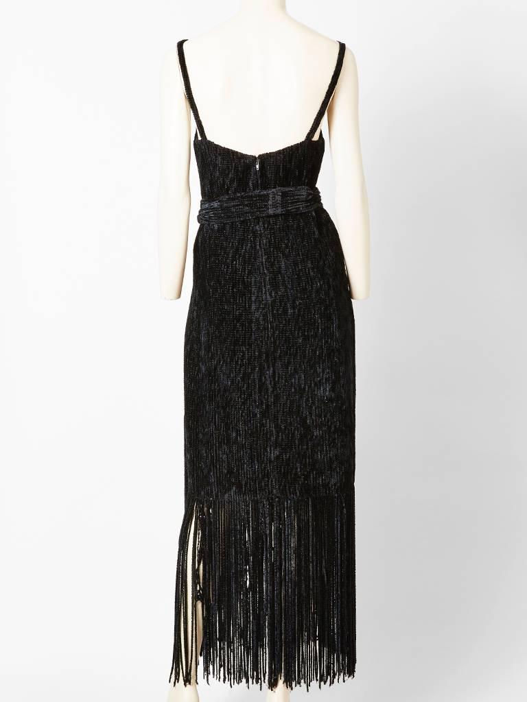 Black Simonetta Chenille Fringed Cocktail Dress For Sale