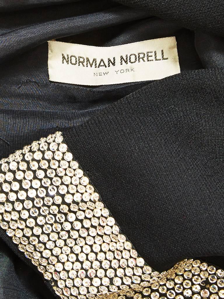 Black Norman Norell Evening Sheath Embellished With Rhinestones