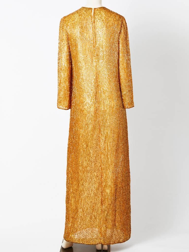 Brown Halston Amber Toned Beaded Gown