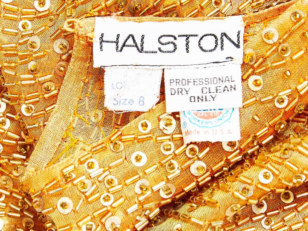 Halston Amber Toned Beaded Gown In Excellent Condition In New York, NY