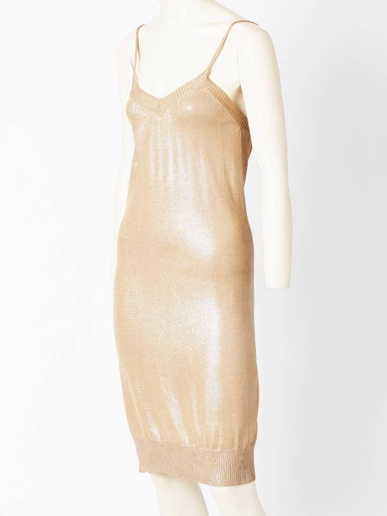 Martin Margiela for Hermes, shimmery gold knit, slip dress having ribbing detail at the neckline, 