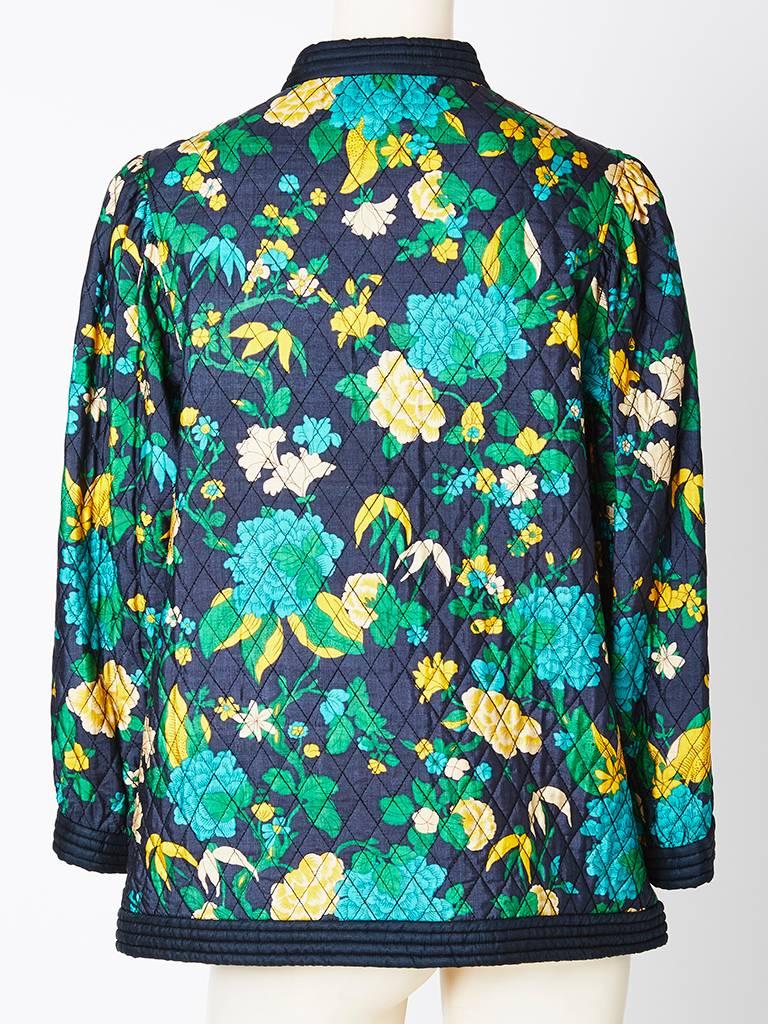 Black Yves Saint Laurent Floral Print Quilted Jacket