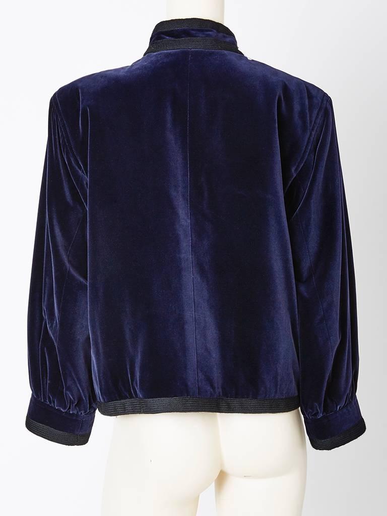 Black Yves Saint Laurent Midnight Blue Velvet Chinese Collection Jacket