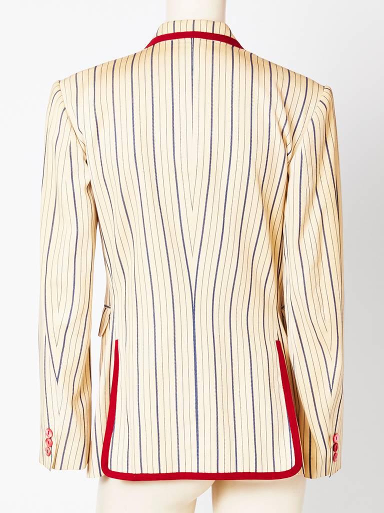 Beige Galliano Double Breasted Denim Striped Blazer