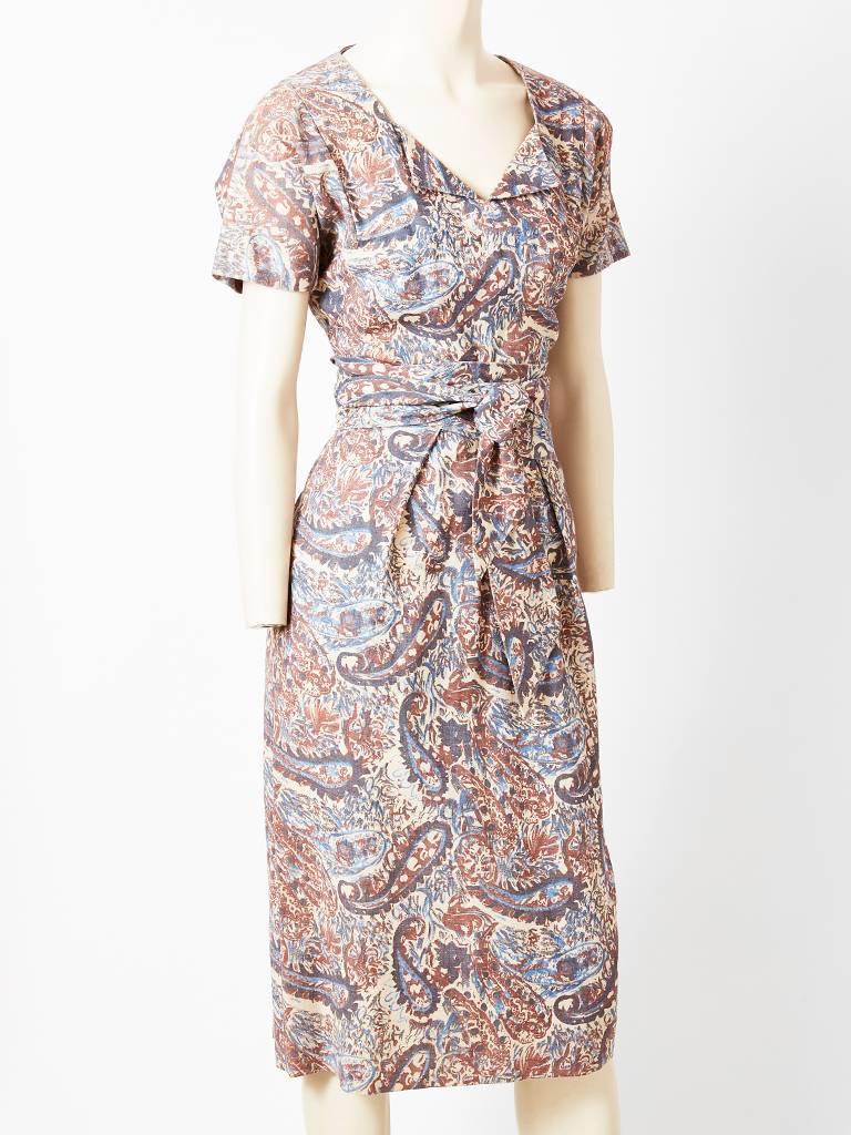 Beige Claire McCardell Patterned Day Dress