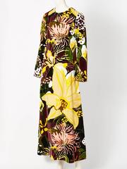 Bill Blass Floral Pattern Velvet Maxi Dress C.1970's
