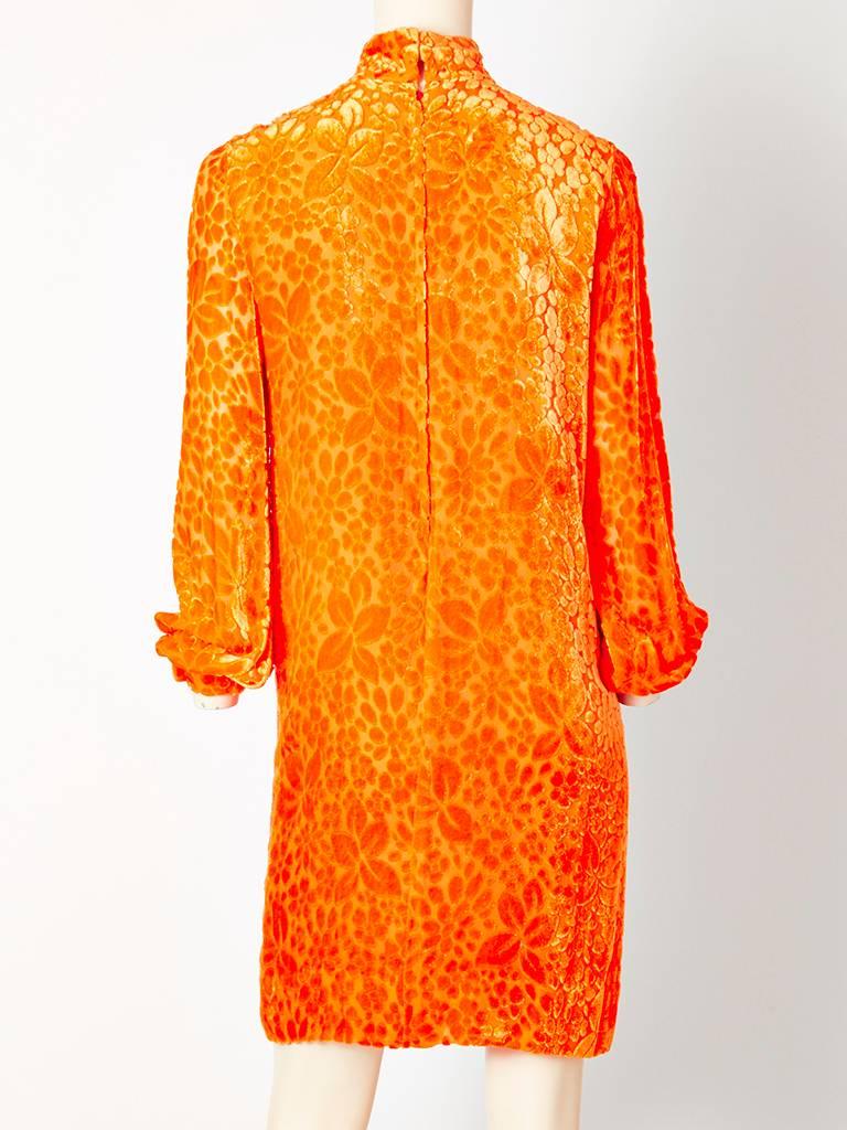 Rudi Gernreich Tangerine Tone Cut Velvet Belted Shift In Excellent Condition In New York, NY