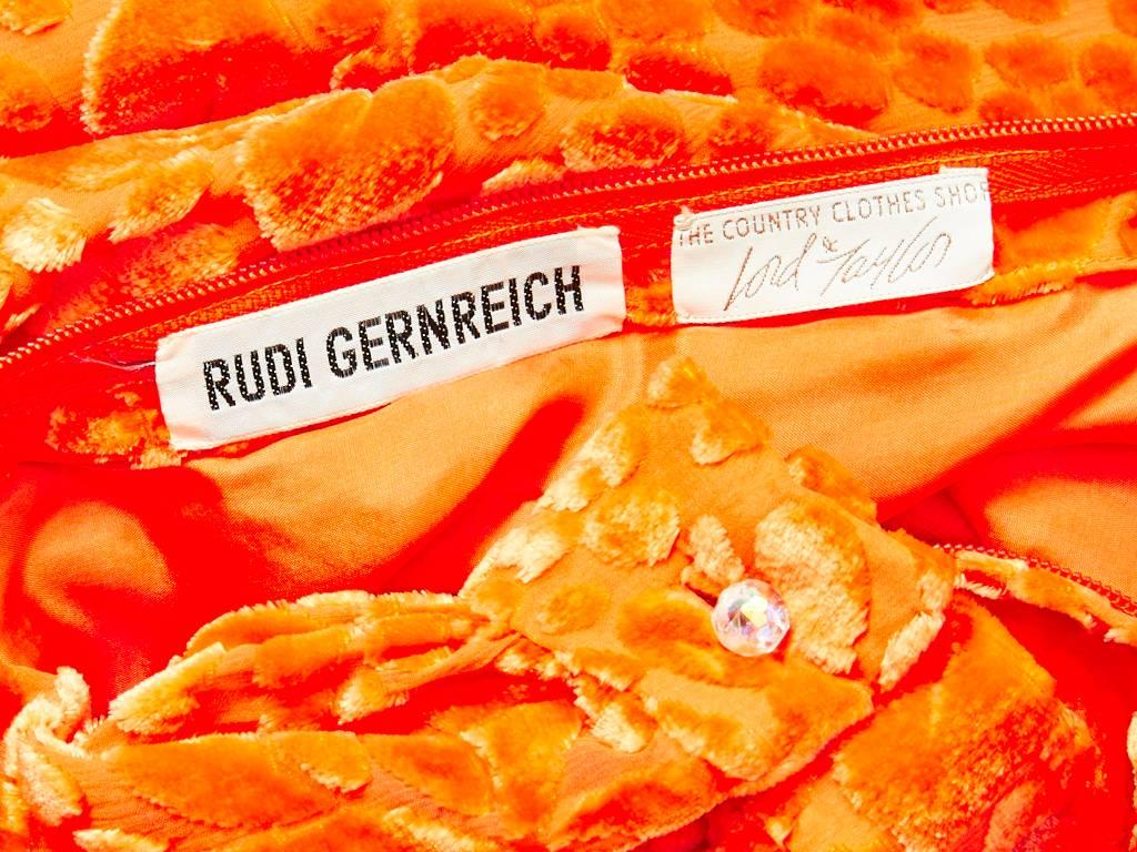 Women's Rudi Gernreich Tangerine Tone Cut Velvet Belted Shift