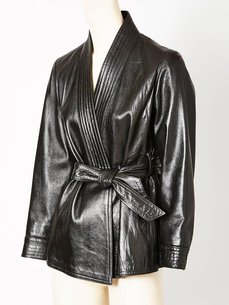 Black Yves Saint Laurent Chinese Collection Leather Belted Jacket