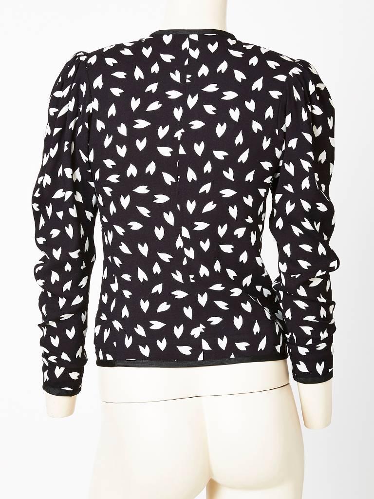 Black Yves Saint Laurent Patterned Silk Crepe Cropped Jacket