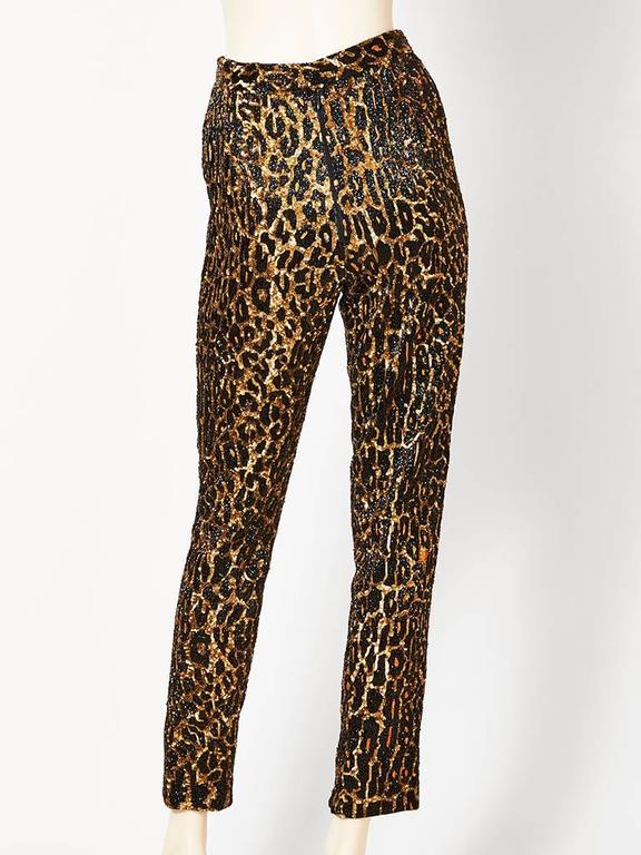 Todd Oldham Leopard Print Pants Encrusted with Sequins and Beading 