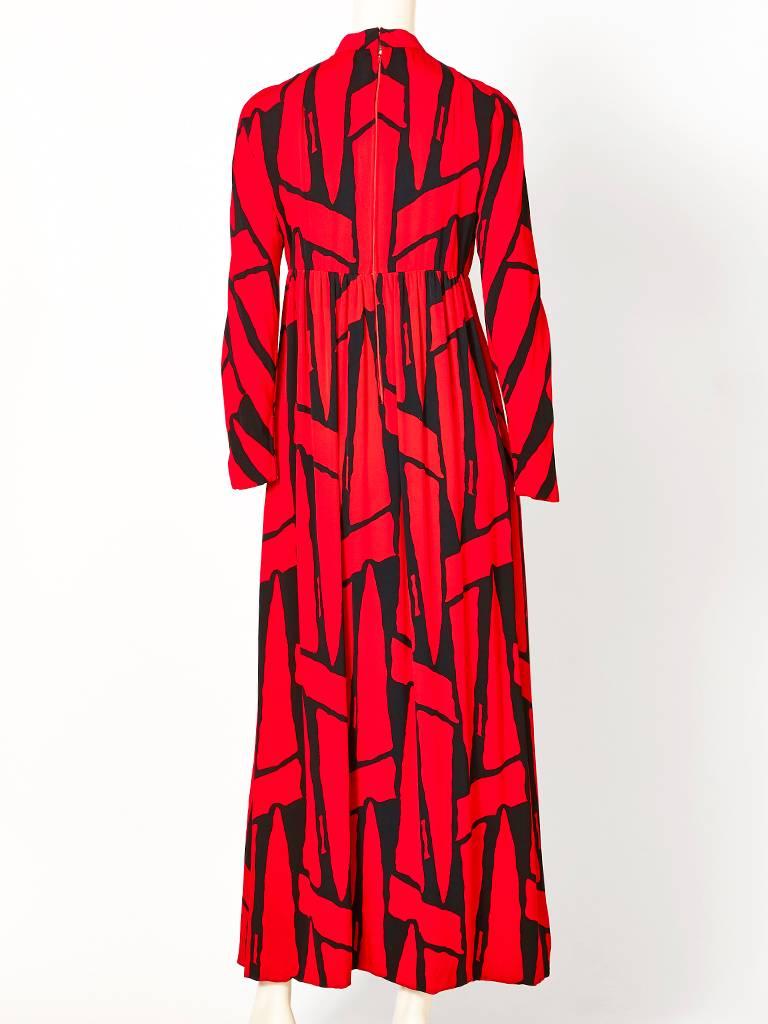 Red Geoffey Beene Graphic Print Maxi Dress