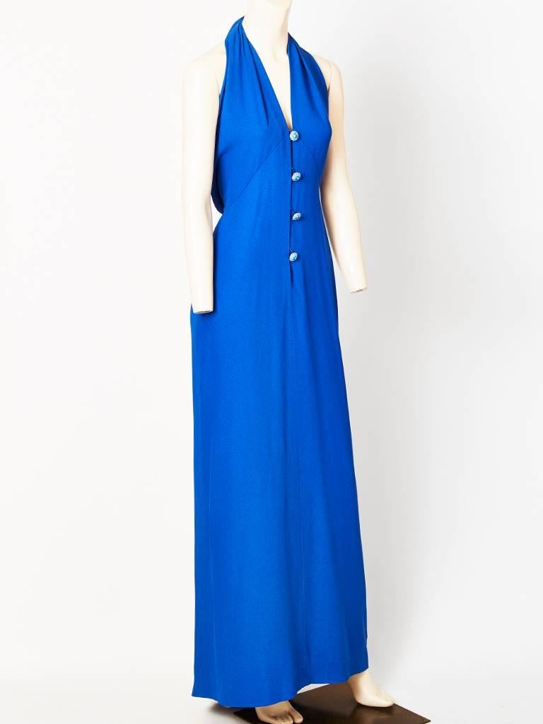 Blue Yves Saint Laurent Crepe Halter Neck Gown