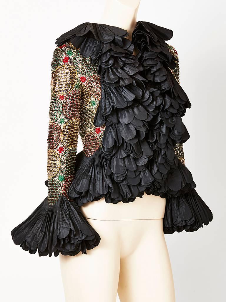 Black Couture Ruffled and Beaded Evening Jacket