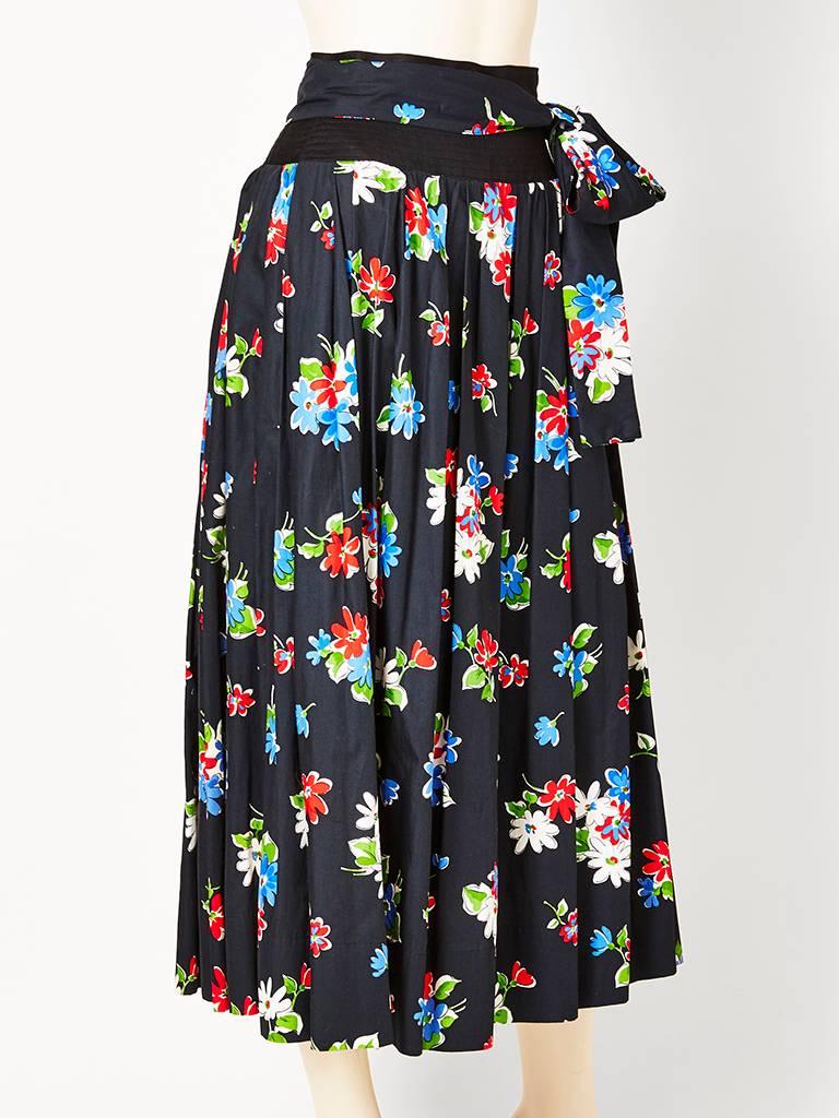 Black Yves Saint Laurent Floral Pattern Cotton Skirt