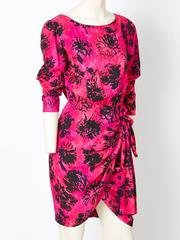 Yves Saint Laurent Fuchsia and Black Floral Print Silk Dress