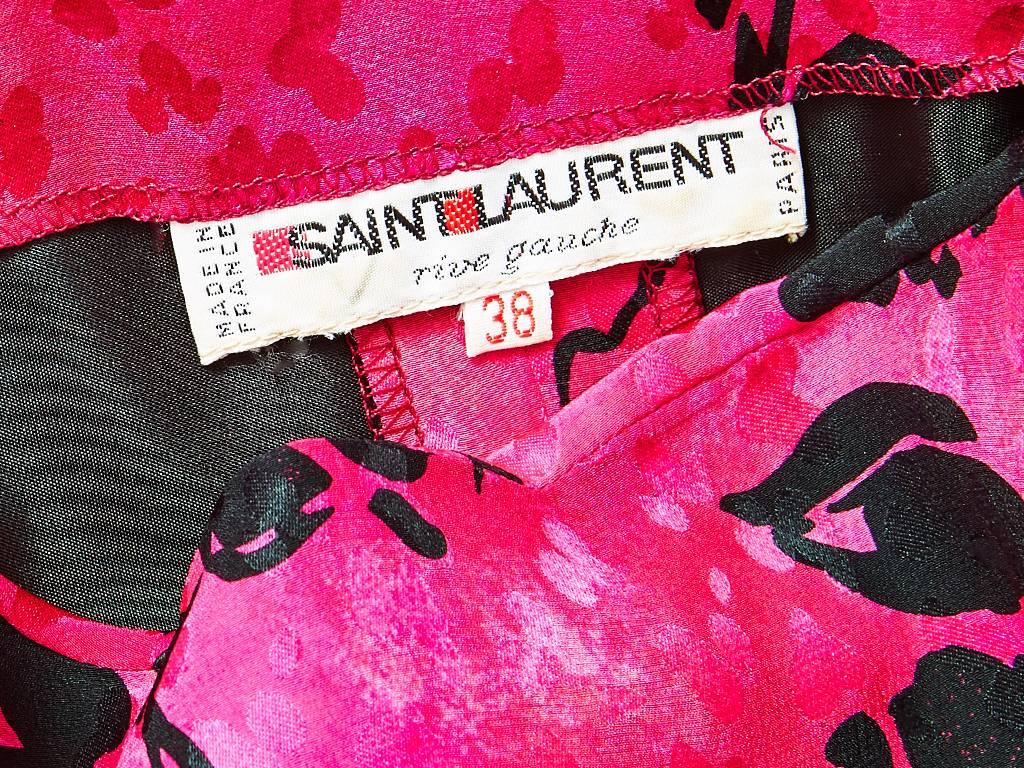 Women's Yves Saint Laurent Fuchsia and Black Floral Print Silk Dress