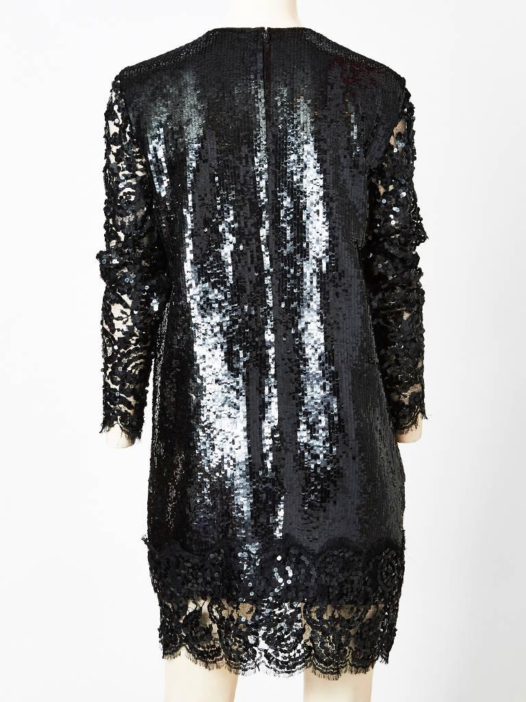 Black Geoffrey Beene Sequined Shift With Lace Detail