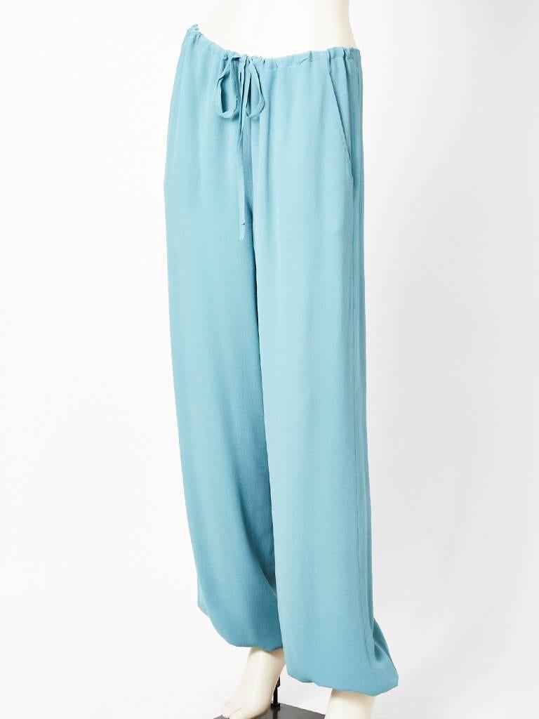 Martin Margiela for Hermes, soft blue, silk georgette harem pant having a draw string waist and hidden side pockets.