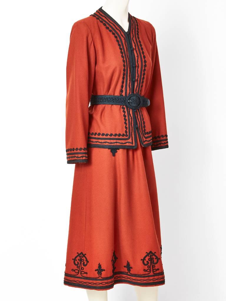 Red Yves Saint Laurent Rust Wool Russian Collection Jacket and Skirt Ensemble