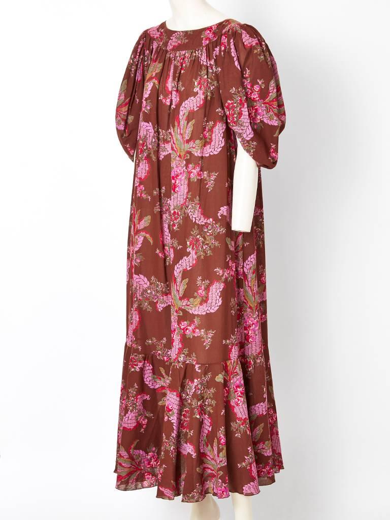 Brown Chloe Floral Pattern 70's Maxi Dress