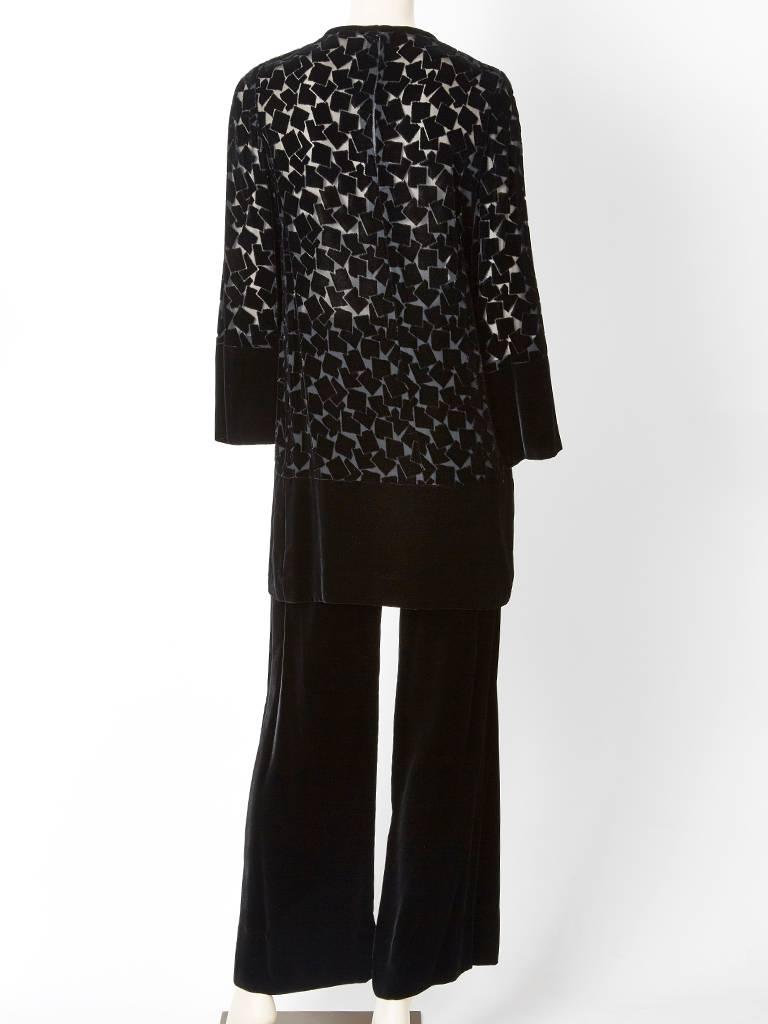 Black Yves Saint Laurent Cut Velvet Tunic and Pant Emsemble For Sale