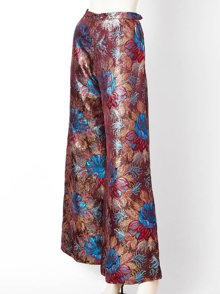 Yves Saint Laurent , wide leg, Palazzo pant in a rich tone, floral pattern jacquard.