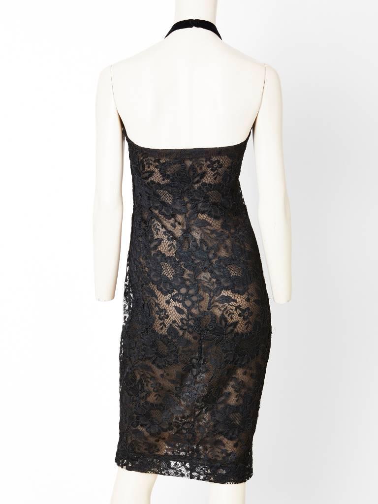 Black Yves Saint Laurent Couture Lace Halter Neck Cocktail Dress