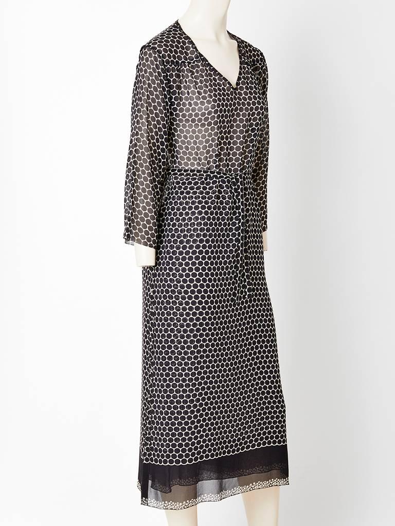 Noir Sonia Rykiel - Robe droite en mousseline de soie à motif de points en vente