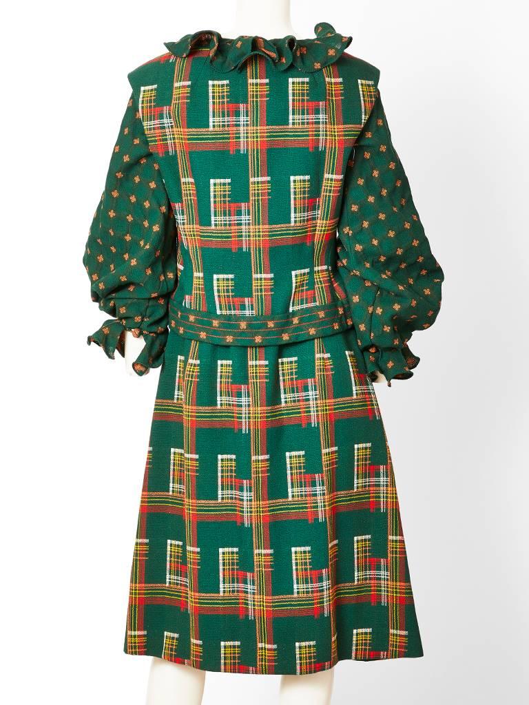 Women's Ronald Amey, Mixed Patterns Wool Dress and Gilet