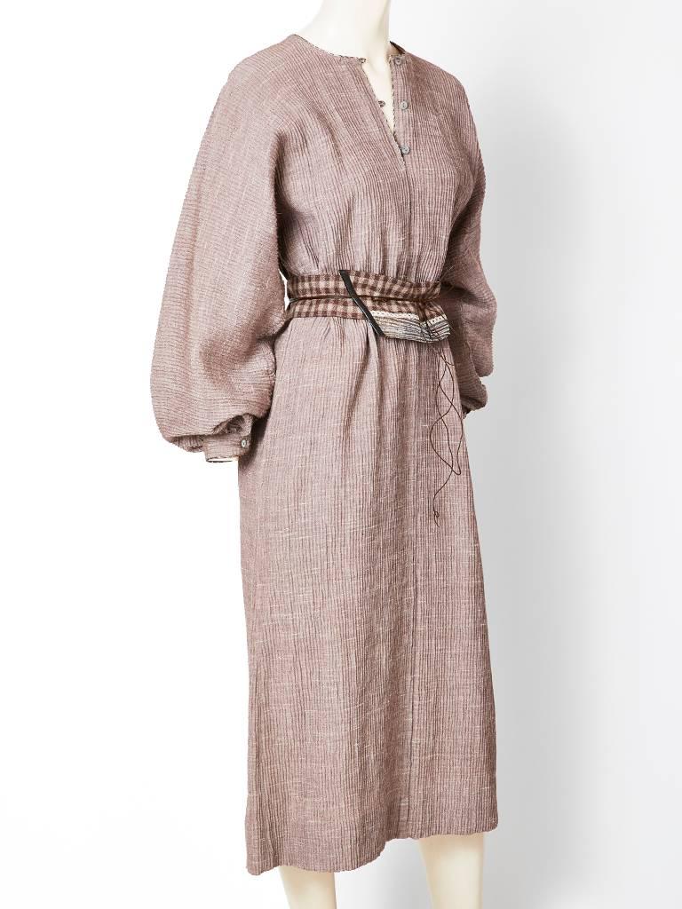 Beige Geoffrey Beene Crinkled Wool Belted Caftan